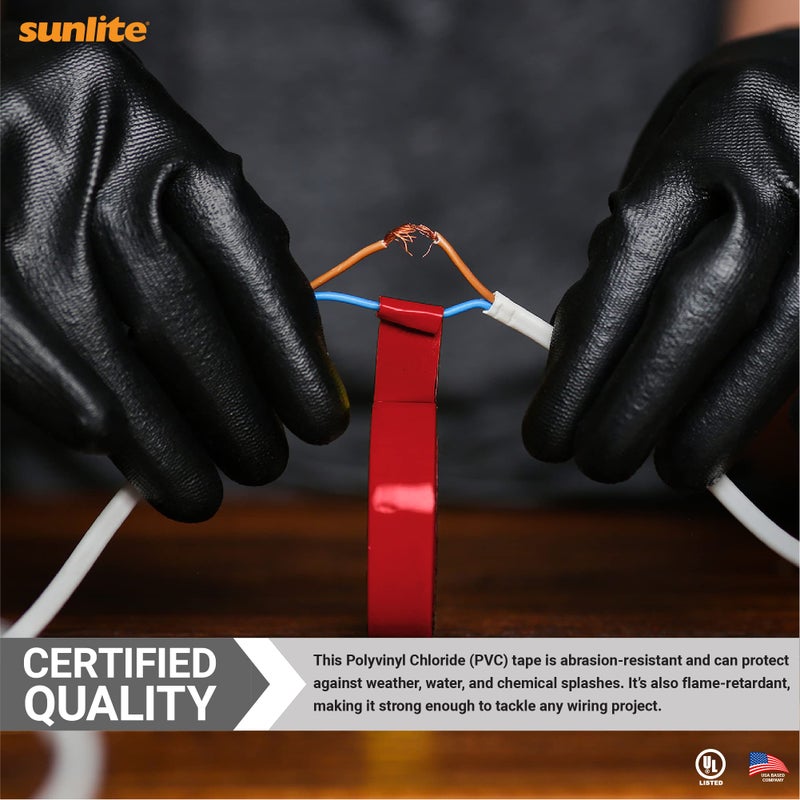 Sunlite 41328-SU 10-Pack PVC Electrical Tape, 60 Feet x 0.75 Inches, for Splicing, Protecting, and Insulating Wires, Abrasion Resistant, Flame Retardant, Weatherproof, UL Listed, Red - Image 5